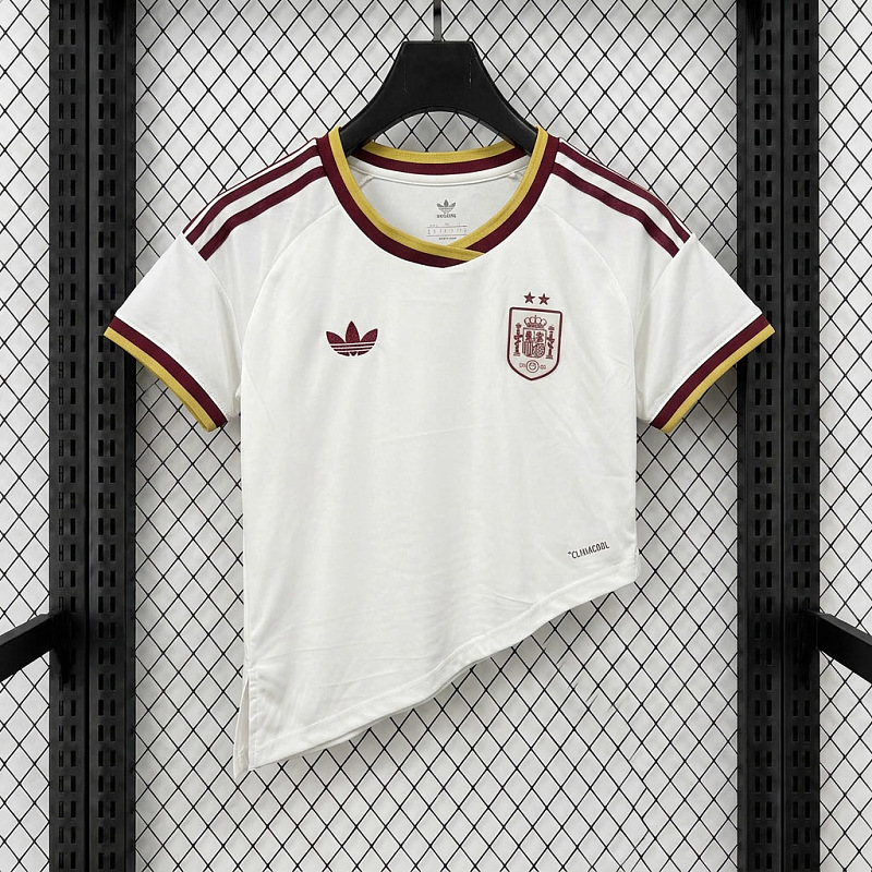 Spagna Spain Away 2 Stars Women Asymmetric Hem Crop Jersey