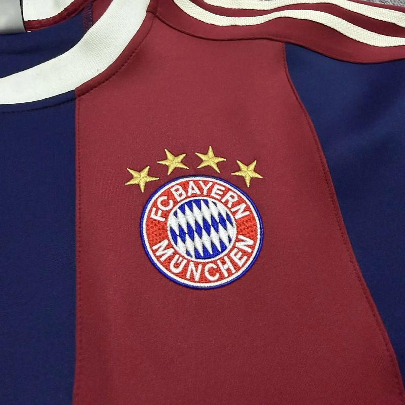 Bayern Munich 26/27 Bayern Munich Trefoil Retro Inspired Red Blue Short Sleeve Sweatshirt 3