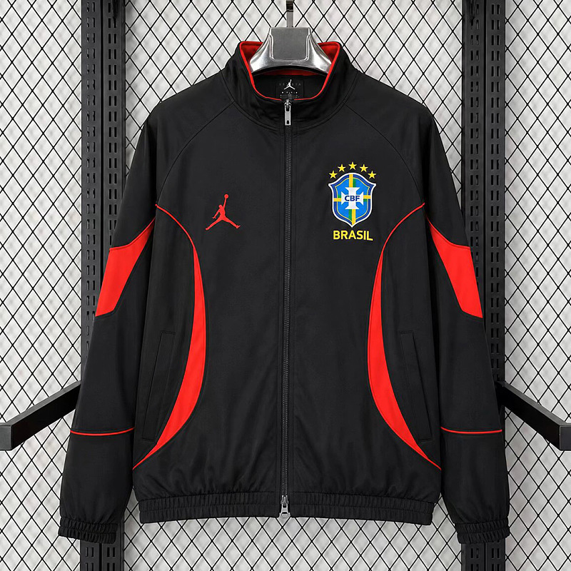 Brasile Brazil Black Red Anthem Windbreaker