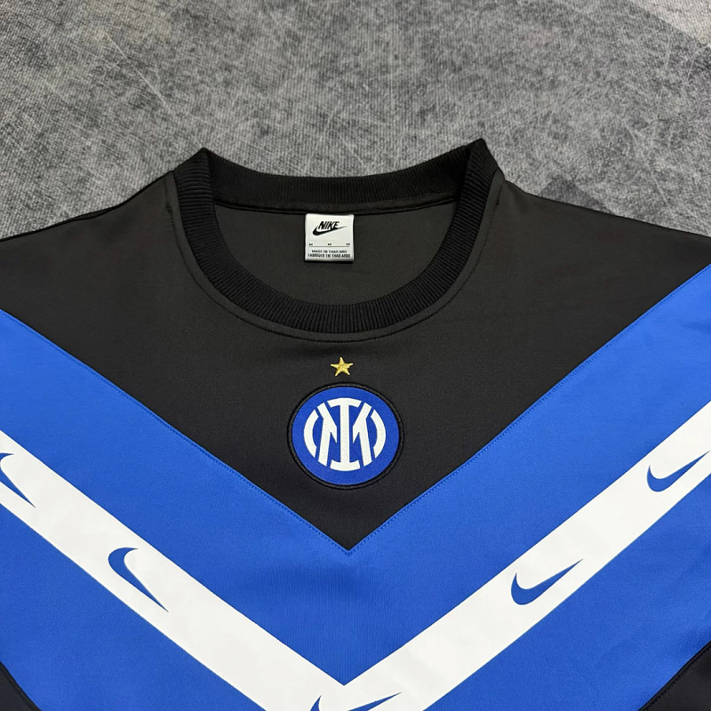 Inter 26/27 Inter Milan Retro Inspired Black Blue Short Sleeve Sweatshirt 3