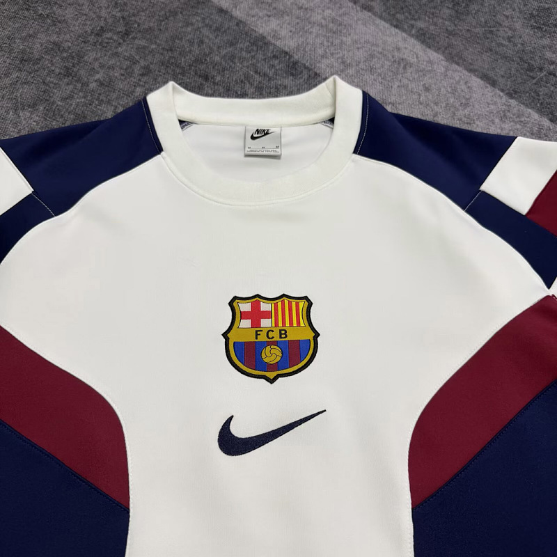 Barcelona 26/27 Barcelona Retro Inspired White Blue Short Sleeve Sweatshirt 5