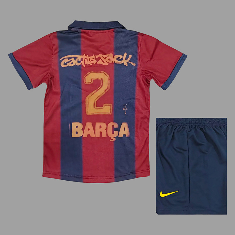Barcelona 00/01 Barcelona Home Travis Scott Remark Kids Size 16-28 3