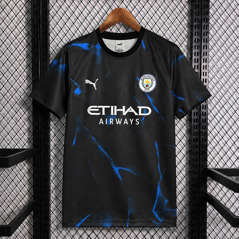 Manchester City 26/27 Manchester City Retro Inspired Black Blue Short Sleeve Sweatshirt