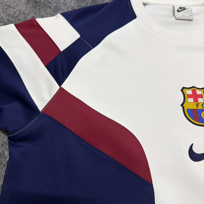 Barcelona 26/27 Barcelona Retro Inspired White Blue Short Sleeve Sweatshirt 4