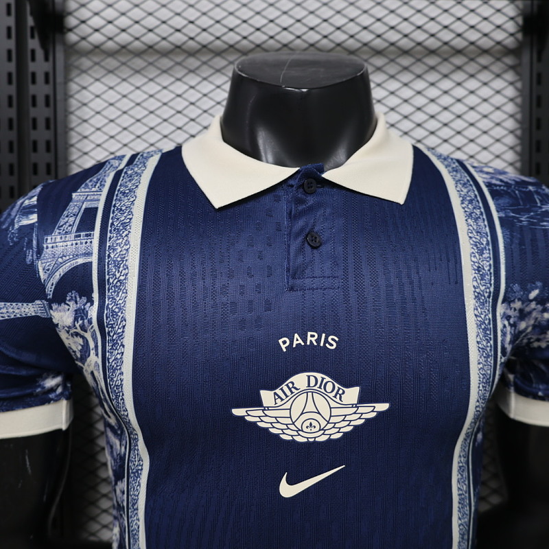 PSG 26/27 PSG x Dior Concept Toile de Jouy Navy Player Polo Shirt 8