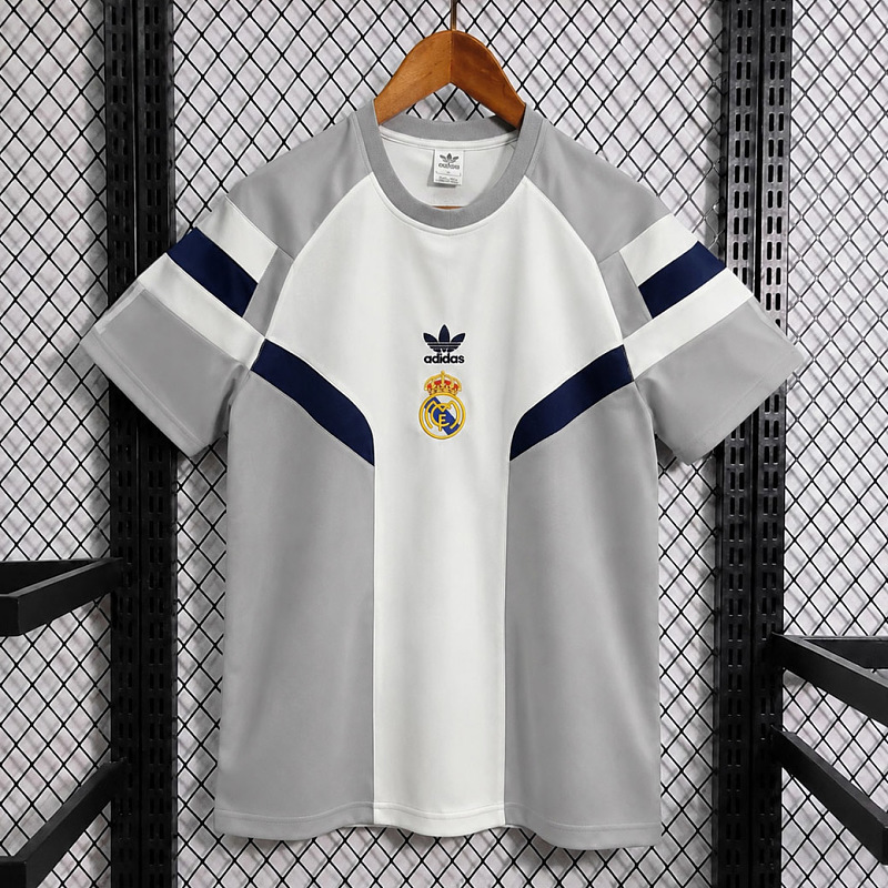 Real Madrid 26/27 Real Madrid Trefoil Retro Inspired White Grey Navy Short Sleeve Sweatshirt