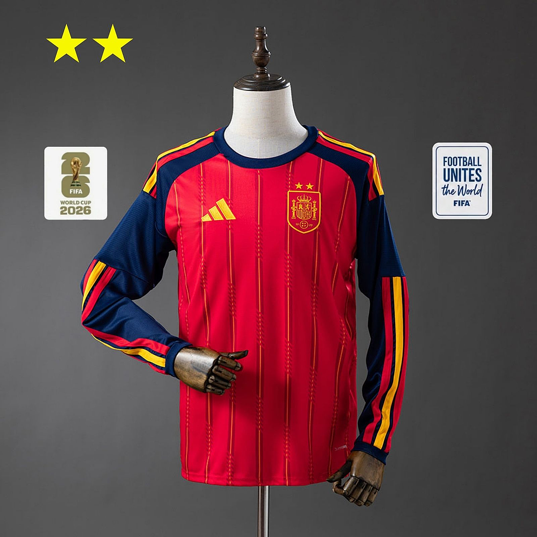 Spagna Spain 2026 Home 2-Star Champion Edition Long Sleeve Jersey S-3XL 2