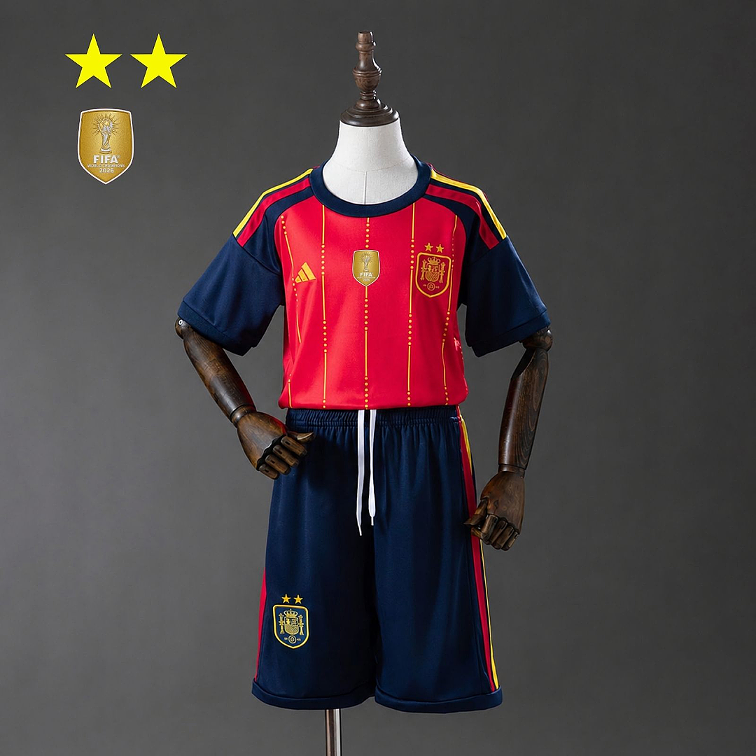Spagna Spain 2026 Home 2-Star Champion Edition Kids Kit Jersey Size 16-28 7