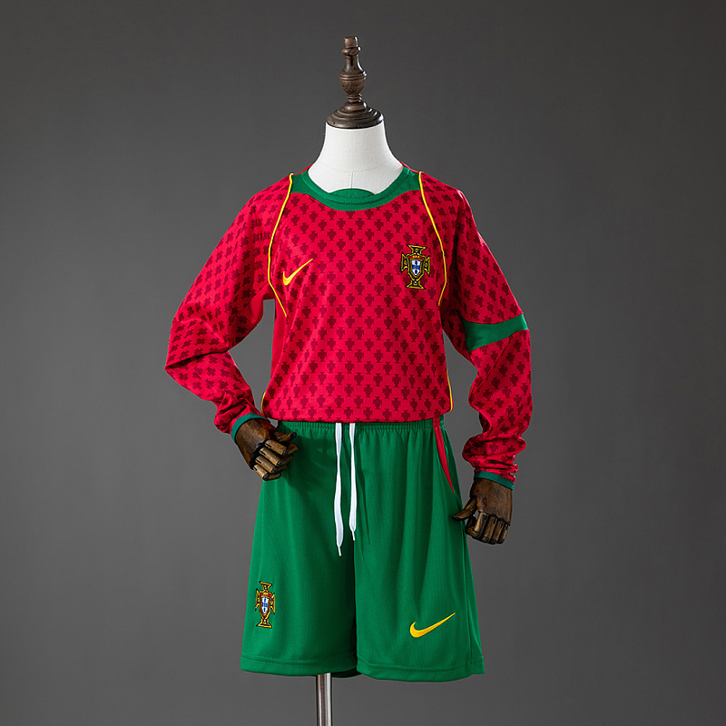 Portogallo Portugal 2004 Home Retro Long Sleeve Kids Kit Jersey SIZE 16-28