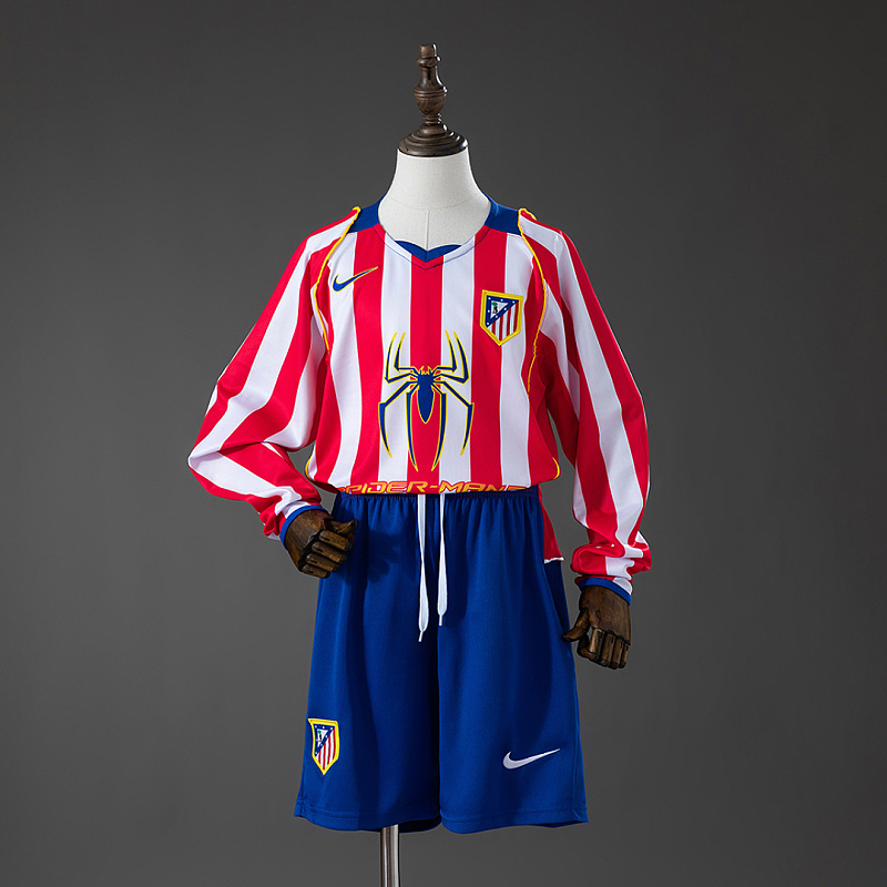 Real Madrid Atletico Madrid 04/05 Home Retro Long Sleeve Kids Kit Jersey SIZE 16-28