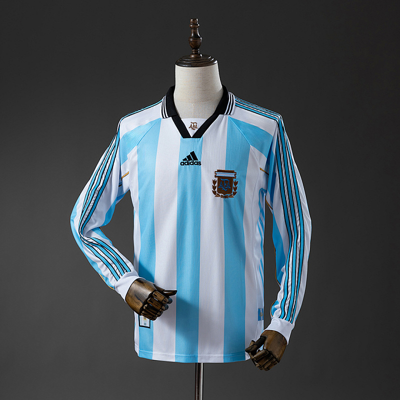 Argentina Argentina 1998 Home Long Sleeve Retro Jersey S-XXL