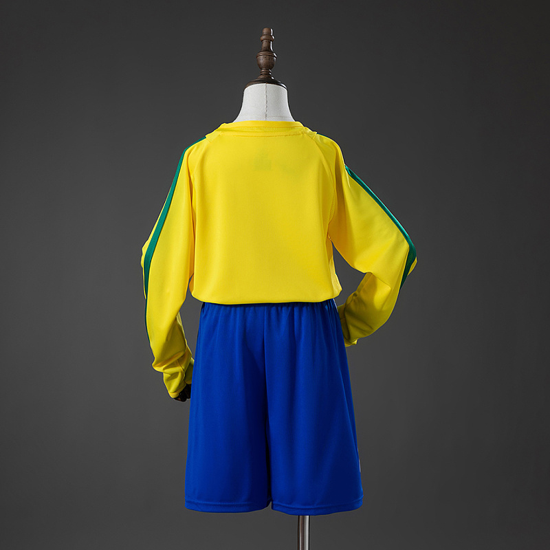 Brasile Brazil 2002 Home Retro Long Sleeve Kids Kit Jersey SIZE 16-28 2