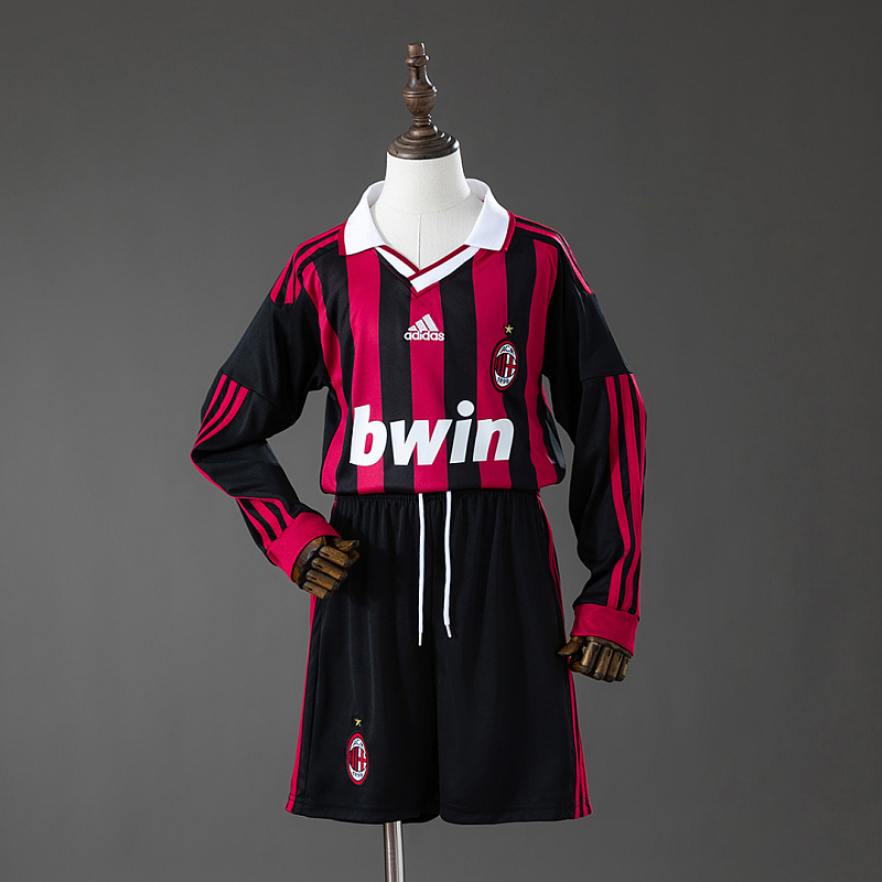 Milan AC Milan 09/10 Home Retro Long Sleeve Kids Kit Jersey SIZE 16-28