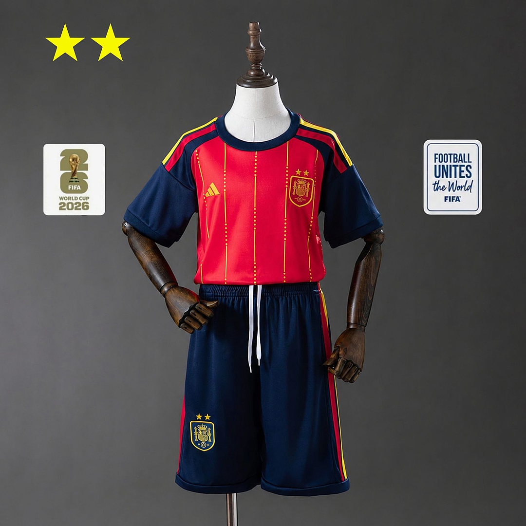 Spagna Spain 2026 Home 2-Star Champion Edition Kids Kit Jersey Size 16-28 6