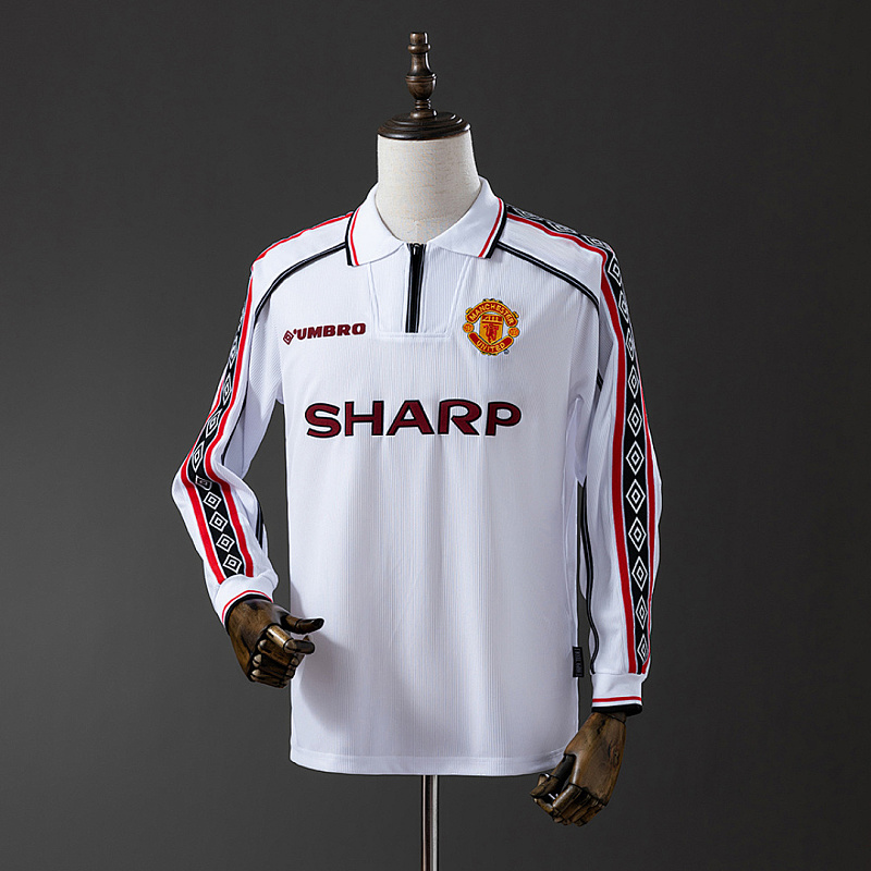 M-U White M-U 98/99 White Long Sleeve Retro Jersey S-XXL