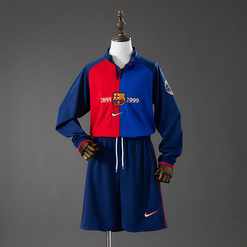 Barcelona Barcelona 100th Anniversary Retro Long-Sleeve Kids Kit Jersey Size 16-28