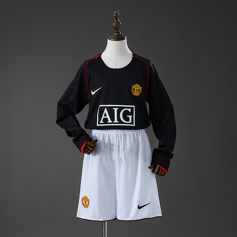 M-U Long M-U 07/08 Away Retro Long Sleeve Kids Kit Jersey SIZE 16-28
