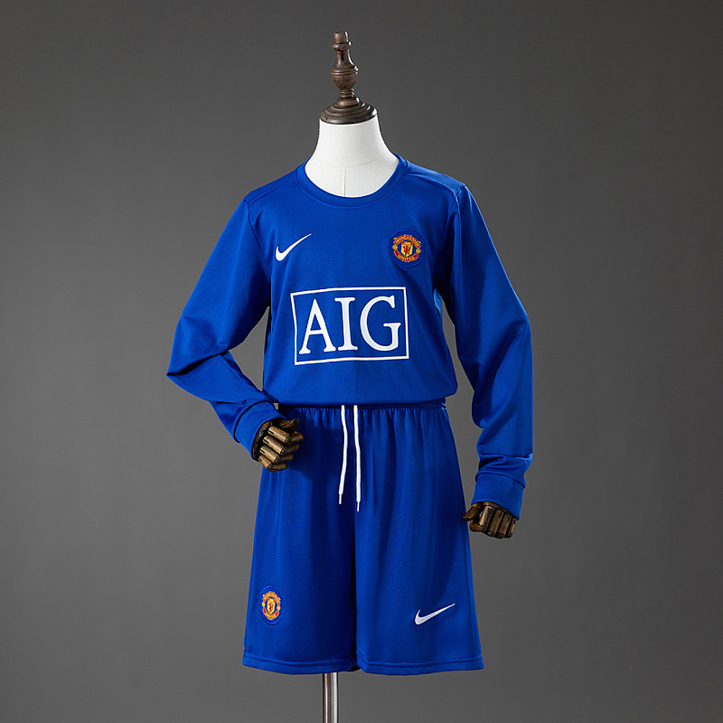M-U Long-Sleeve M-U 08/09 Third Away Retro Long-Sleeve Kids Kit Jersey Size 16-28