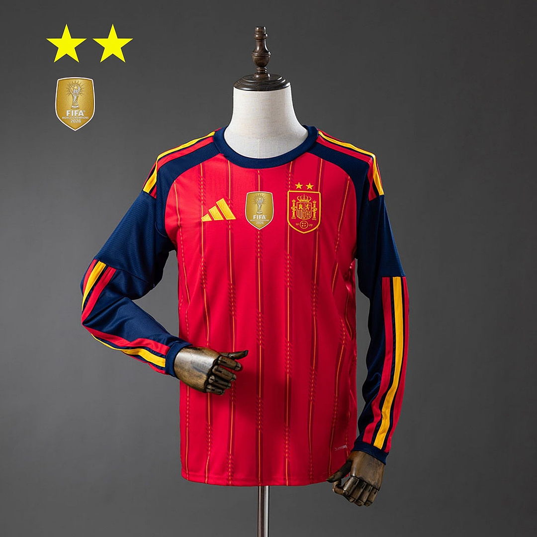 Spagna Spain 2026 Home 2-Star Champion Edition Long Sleeve Jersey S-3XL 6