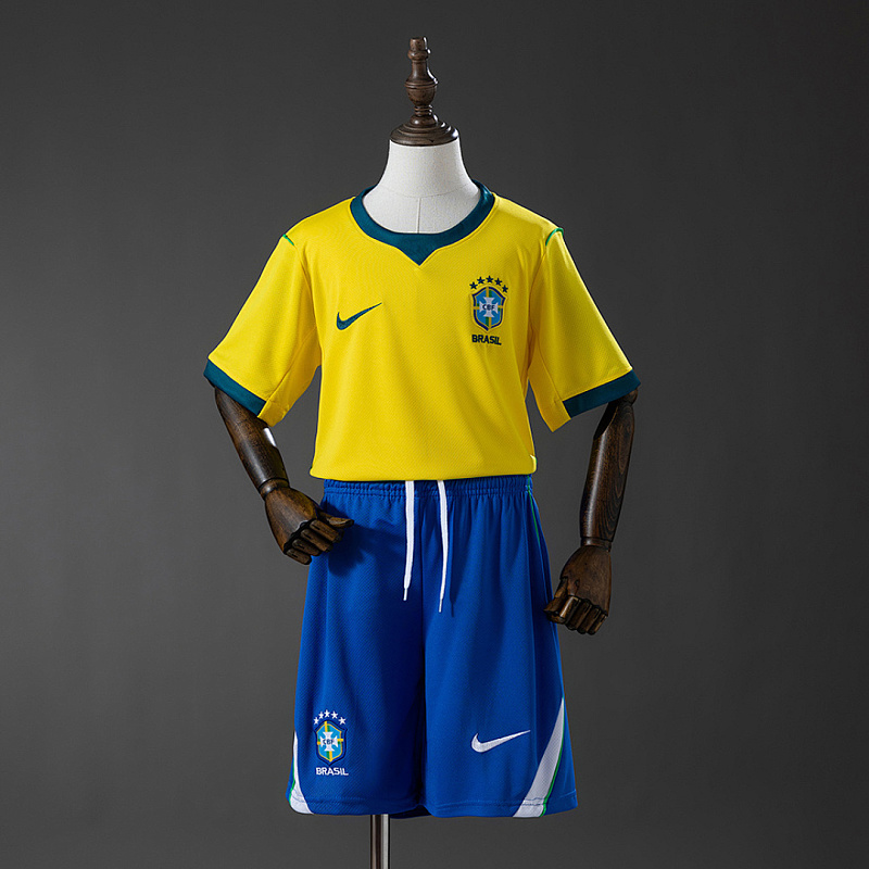 Brasile Brazil 2026 Home Kids Kit Jersey Size 16-28