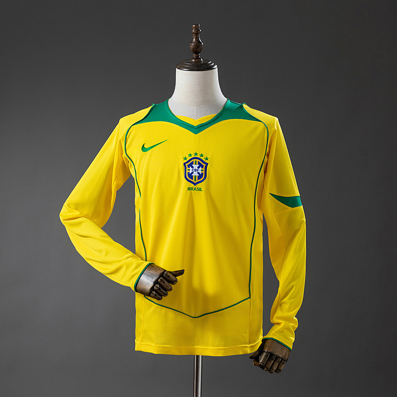 Brasile Brazil 2004 Home Long-Sleeved Retro Jersey S-XXL