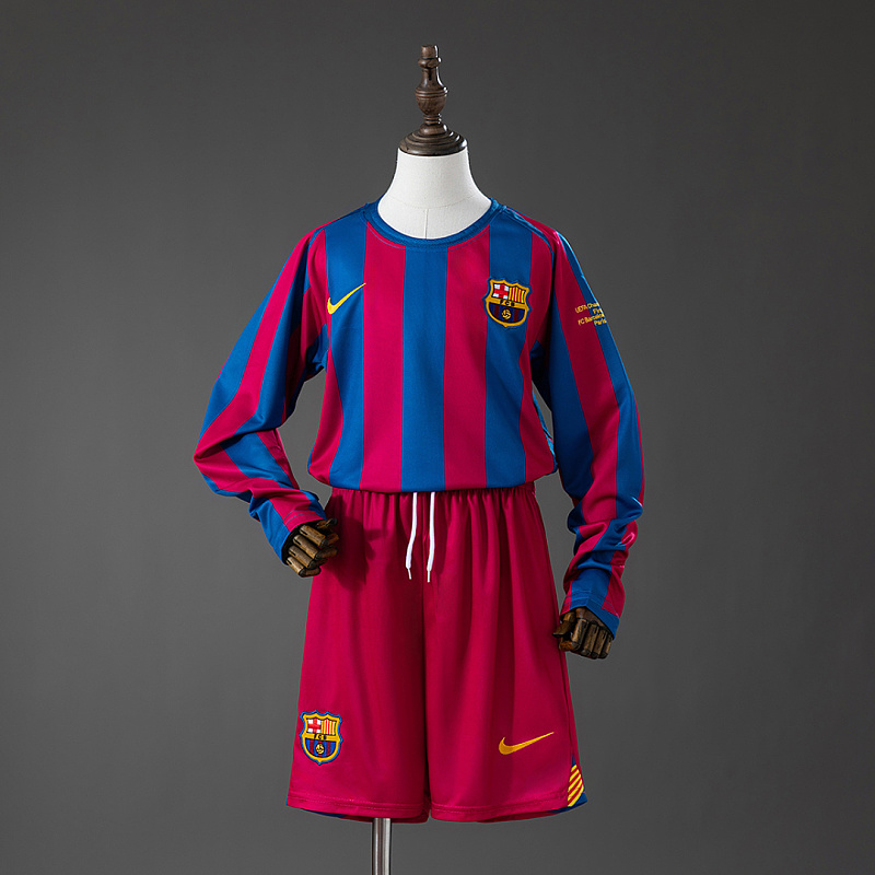 Barcelona Barcelona 05/06 Home (UEFA Champions League) Retro Long Sleeve Kids Kit Jersey SIZE 16-28