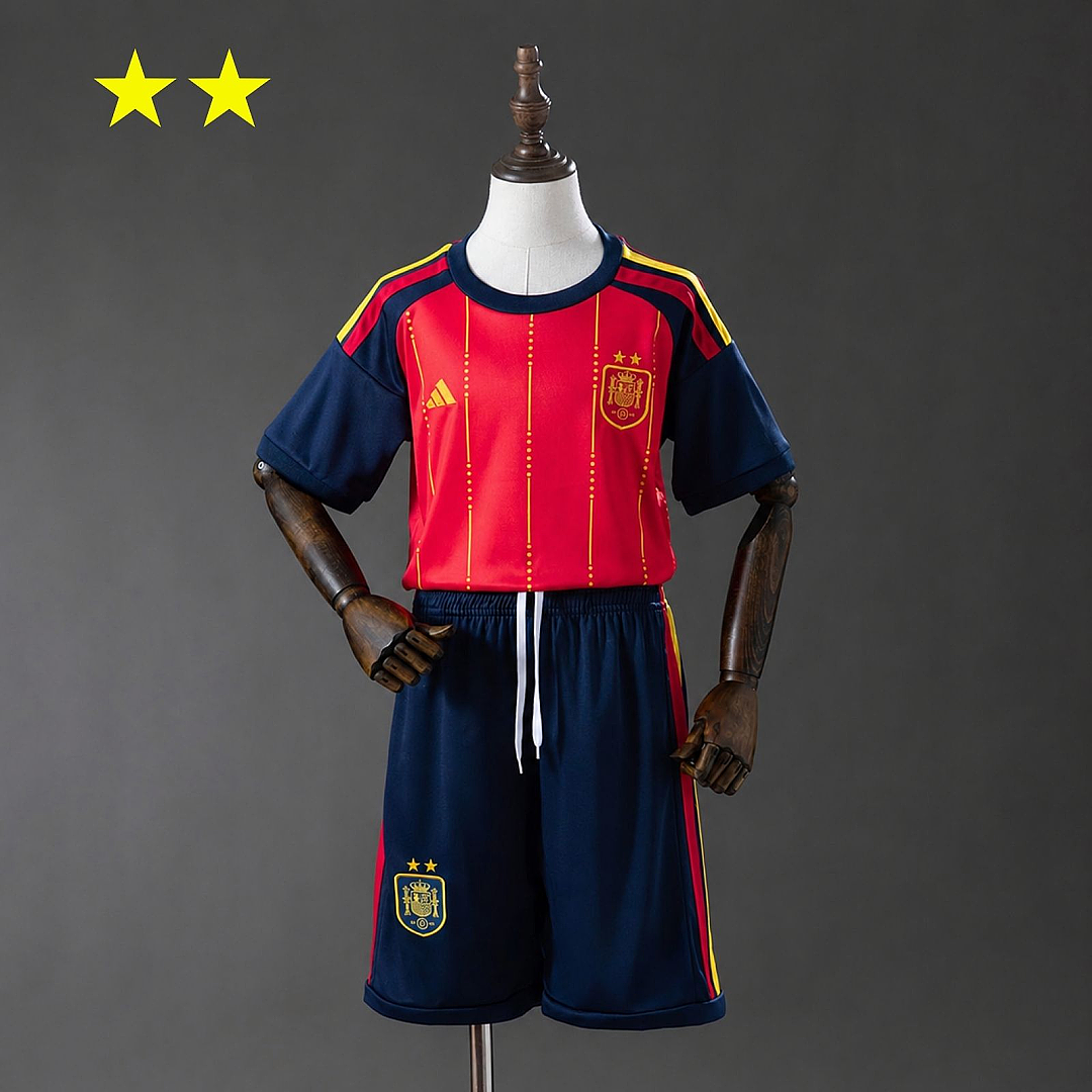 Spagna Spain 2026 Home 2-Star Champion Edition Kids Kit Jersey Size 16-28 2