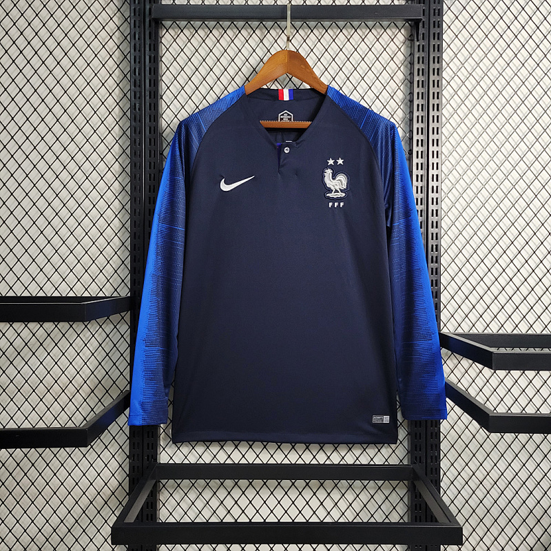 Francia Retro Version 2018 World Cup France Home Long Sleeve Size S-XXL