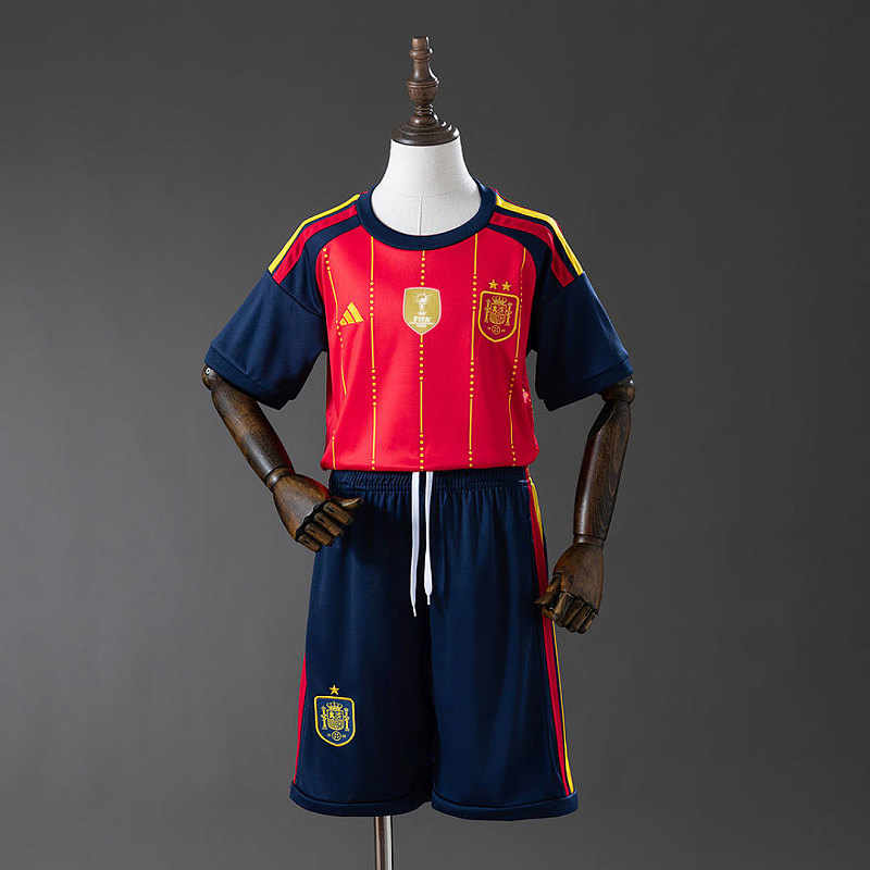 Spagna Spain 2026 Home 2-Star Champion Edition Kids Kit Jersey Size 16-28 3