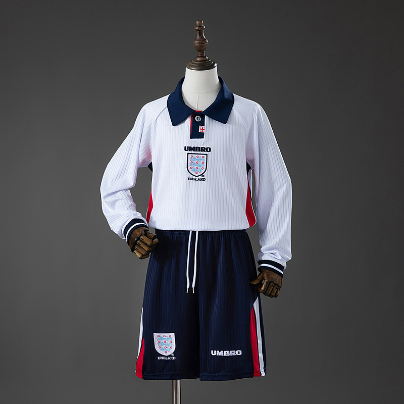 Inghilterra England 1998 Home Retro Long-Sleeved Kids Kit Jersey Size 16-28
