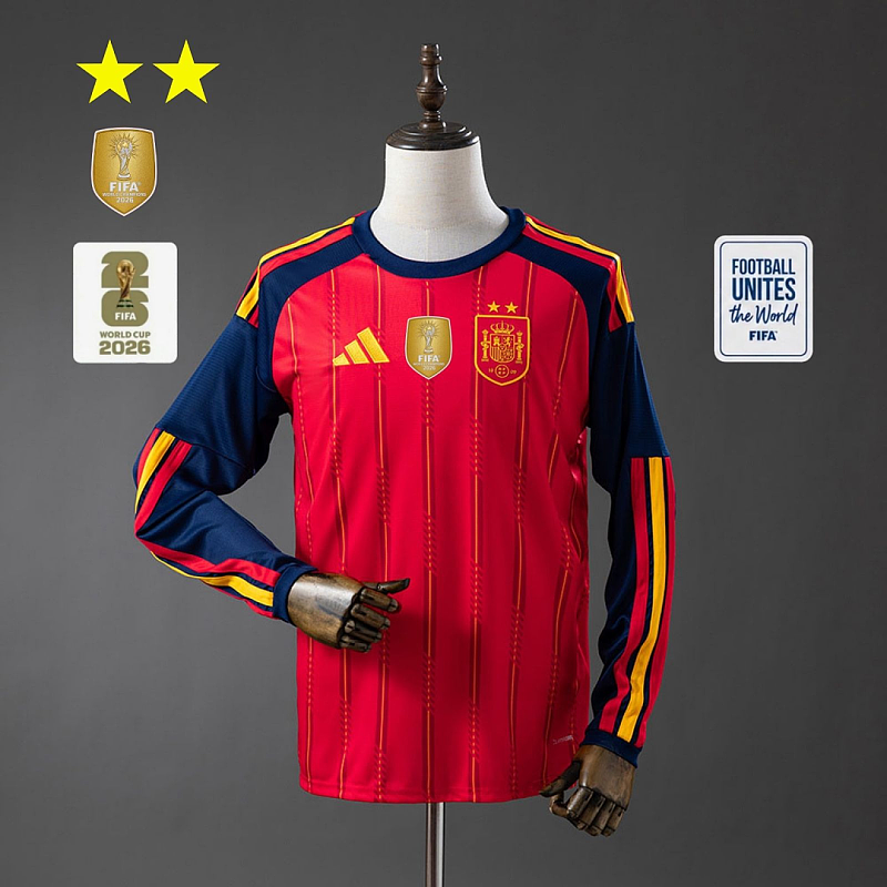 Spagna Spain 2026 Home 2-Star Champion Edition Long Sleeve Jersey S-3XL